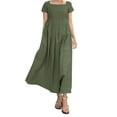 thumbnail image 1 of Vestido de verano de algodón y lino para mujer: manga corta, corte holgado, color liso, vestido informal para exterior, tallas S-XXL, 1 of 7