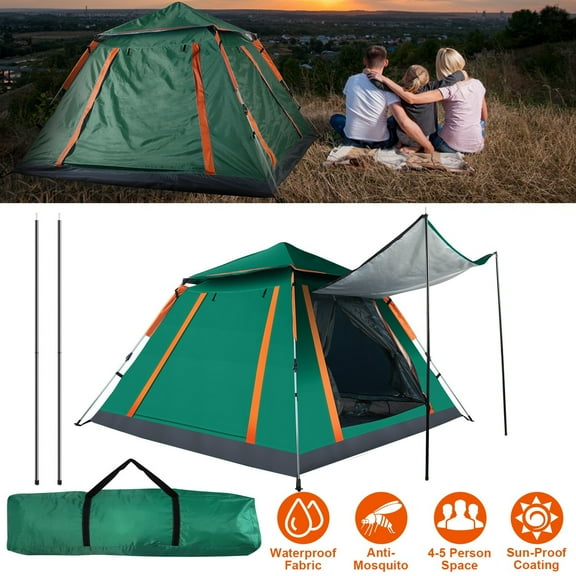 4-5 Person Instant Pop-Up Camping Tent - Waterproof Windproof Green Family Tent with Mosquito Nets