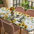 thumbnail image 3 of Sunflower Gnomes Table Cloths for 8 Foot Rectangle Tables, Spring Farmhouse Daisy Leaf Wooden Grain Patio Waterproof Elastic Fitted Tablecloths, Washable Rectangular Table Cover for Camping, 3 of 8
