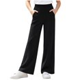 thumbnail image 2 of YUANxueke Girls Ribbed Knit Pants Casual Soft Comfy Elastic Waist Wide Leg Pants with Pockets for 5-15 Years, 2 of 8