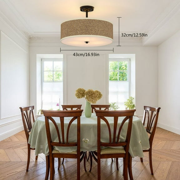 SHZICMY 3-light Rattan Chandelier Light Semi-flush Mount Lamp Bedroom Living Room 60W