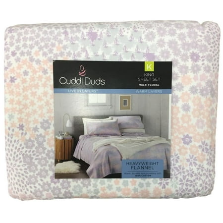 Cuddle Duds Flannel Sheet Set Purple & Pink Mini Floral King Bed Sheets ...