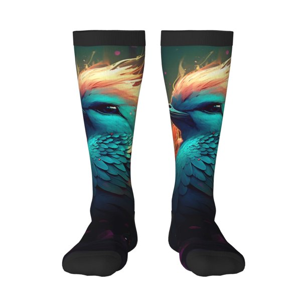 Fotbe Colorful Flower Bird Calcetas Divertidas Estampadas para Hombre y Mujer, Calcetas de Algodón hasta la Rodilla para Caminar, Correr, Enfermería y Embarazo