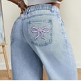 thumbnail image 4 of LYHaoo Girls High Waist Straight Leg Jeans With Bow Embroidery Cute Casual Pants For Everyday Wear Comfortable Loose Fit Denim Trousers For Teens Comfy Lounge Pants Sizes 9-10 Years Blue, 4 of 6