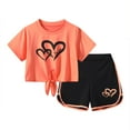 thumbnail image 7 of Fdqin Girls Summer Outfits 6 Pcs Tie-dye Heart Print Casual Short Sleeve Tee Tops and Dolphin Shorts Set Blue Orange red 4-5 Years, 7 of 7