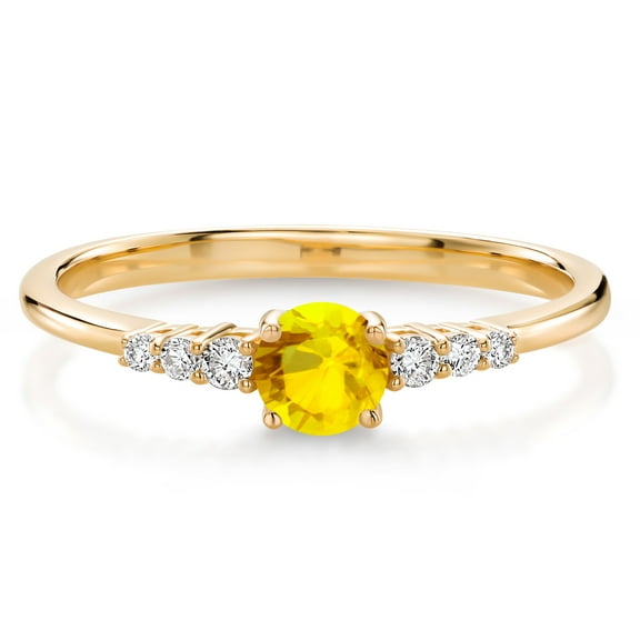 Gem Stone King 10K Yellow Gold Yellow Sapphire and Lab Grown Diamond Engagement Ring for Women | 0.45 Cttw | Round 4MM | Gemstone September Birthstone | Wedding Anniversary Promise Ring  | Size 5