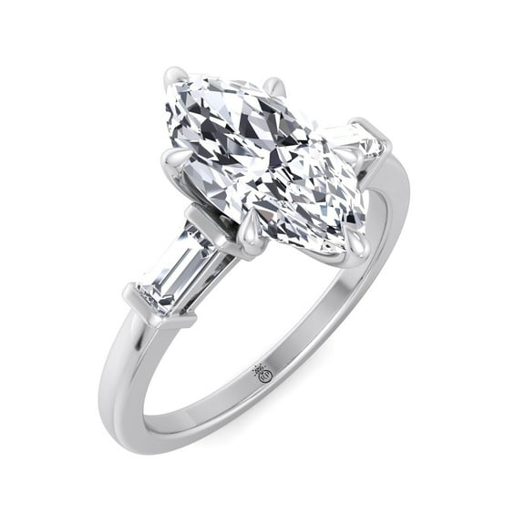Malibu - Moissanite Marquise Cut Lab Diamond Engagement Ring With Baguette Sidestones