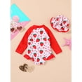 thumbnail image 3 of Happy Town Toddler Baby Girls Clothes 0-24M Summer Long Sleeve Zipper One-Piece Swimsuit + Hat Bathing Suit, 3 of 7