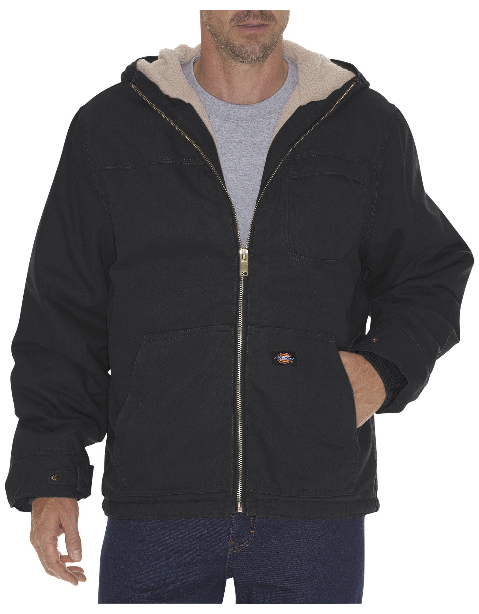 Dickies Mens Duck Sherpa Lined Hooded Jacket, 4X Regular, Rinsed Black ...