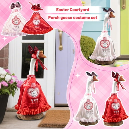 NovaStitch 23 Inch Porch Goose Country Floral Cape Set Rustic Farmhouse Style Costume Outfit for Lawn Decoration Charming Garden Holiday Attire