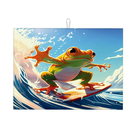 

Dish Drying Mat Frog Surfing On Ice Waves Cute Frog Snow Microfiber Absorbent Drying Mats Reversible Kitchen Countertop Protector Dishes Drainer Rack Pad 18x24 Inch