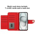 thumbnail image 4 of For Apple iPhone 17 Pro Argyle Pattern PU Leather Wallet Case Magnetic Flip Cover 7-Card Slots Pocket With Detachable  Wrist Strap,Red,For iPhone 17 Pro, 4 of 7