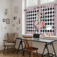 thumbnail image 5 of Easter Bunny Roses Kitchen Curtain for Berdoom Living Room Cafe 45 Inch Length, Pink Floral Spring Black Buffalo Plaid Tiers Curtains Light Filtering Drapes Window Treatment 2 Panels 52"Wx45"L, 5 of 8