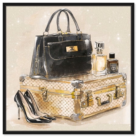 Neutral Luggage and Purse Canvas Glam Art Prints by Art Remedy, Black Frame, 12" x 12"