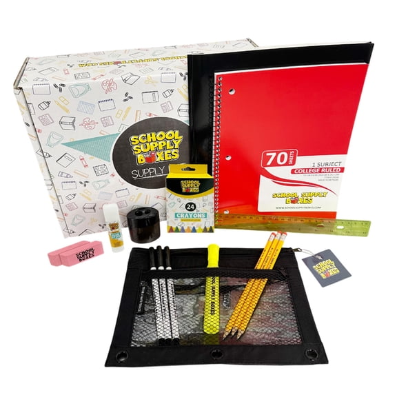 School Supply Boxes | Budget Saver Bundle (1 Box) | Affordable Back to School Bundle for Students & Teachers | Includes Pencils, Crayons, Notebook, Folder, Ruler & More