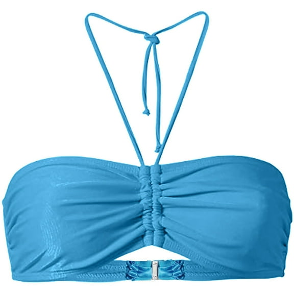 TODOZO Womens Bandeau Bathing Suits Removable Strap Halter Bandage Bikini Tops Swimsuit Swim Tops Women Top Only 2025 Women's Mix & Plain Bikini Bandeau Top Swimwear Beachwear Sky Blue L