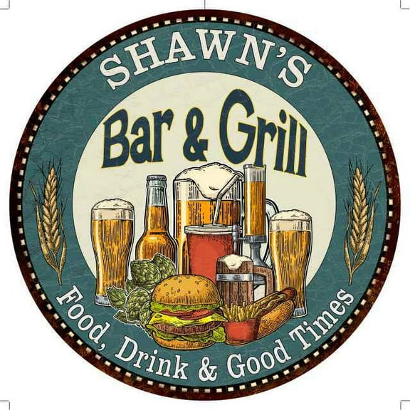 SHAWN'S Bar and Grill 14" Round Metal Sign Kitchen Wall Decor 100140023228