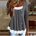 thumbnail image 2 of Annhoo Womens Tops Square Neck Long Sleeve Side Button Dressy Shirts Loose Pleated Color Block 2 in 1 Tunics, 2 of 8