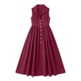 thumbnail image 5 of Yangnuo Women's Collared Sleeveless Button Front Maxi Dress Ladies Solid Color A-Line Casual Shirt Dress Wine M, 5 of 6