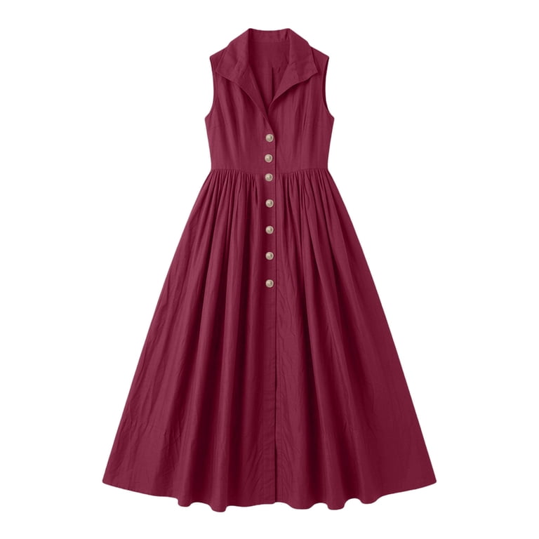 going out shirt dresses Miluxas Womens Summer Shirt Dress Button Collared Casual Sleeveless A Line Flowy Maxi Dresses Y2k Going Out Dress Wedding Guest Dress Wine, Women's,