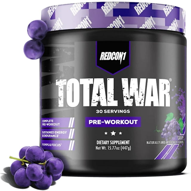 Polvo previo al entrenamiento REDCON1 Total War con sabor a uva, 30 porciones