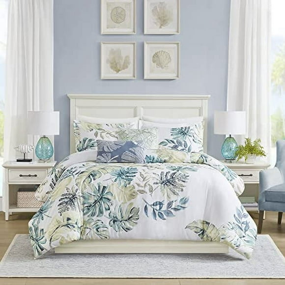 Harbor House 100% Cotton Duvet Cover, Coastal, Beach Cottage Design, All Season, Breathable Comforter Tropical Bedding, Matching Shams, Lorelai Monstera Leaf Cal King (106"x90")