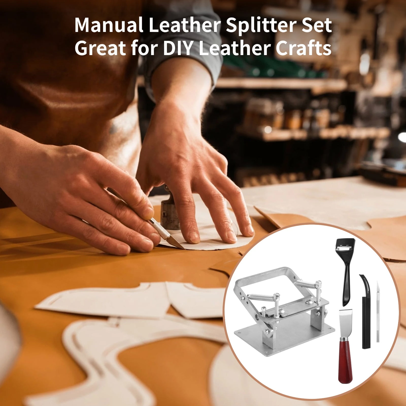 Stainless Steel Manual Leather Skiver Set with Adjustable Thickness & 44 Blades for DIY Leather Craft Projects