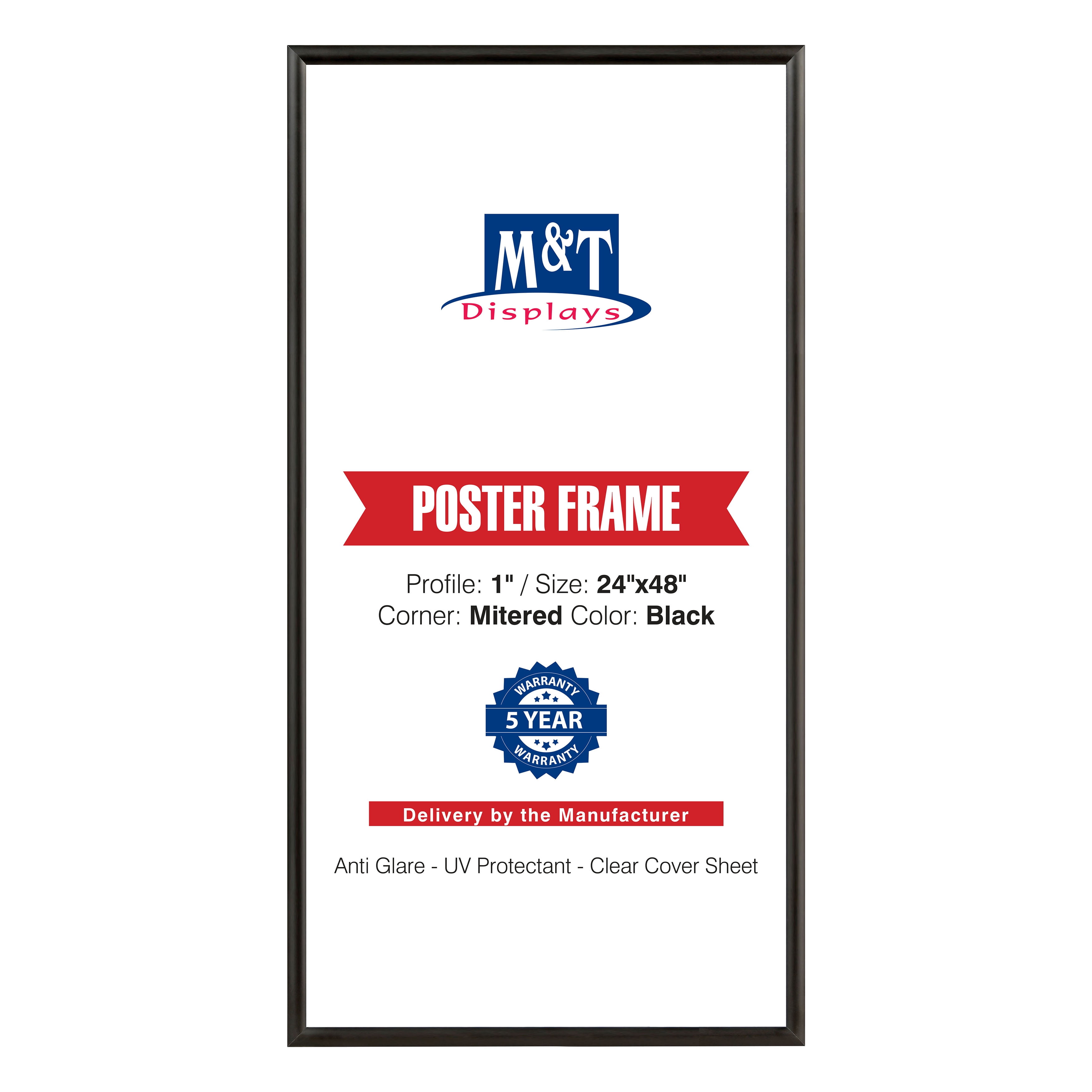 1" Silver Profile Poster Size M&T Displays Snap Frame 24X48 Mitered Corners 