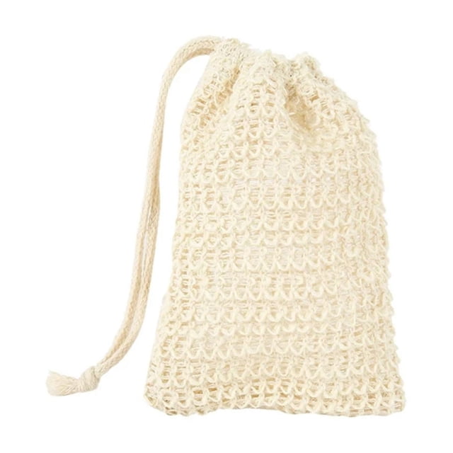 Tanuke Natural Sisal Soap Bag for Soap Scraps, Reusable Mesh Soap Saver Pouch for Exfoliating, Foaming & Drying, Hanging Rope Design, 1-Pack Yellow