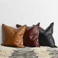 thumbnail image 2 of Bowery Hill 22x22" Authentic Leather Throw Pillow in Black, 2 of 4