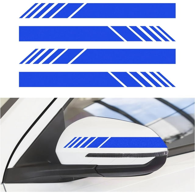 Yazoeia 4PCS Car Rear View Mirror Stickers, Waterproof Auto Side Rearview Mirrors Decal Stripes, Universal Anti-Collision Striped Automotive Warning Stripes for Most Vehicles (Blue) CJC912-114730
