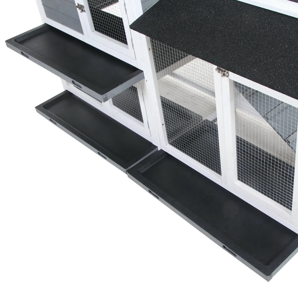 Spaco 2-tier Indoor Rabbit Enclosure, Wood Hutch Backyard Small Animal House Ramp Outdoor Run Enclosed, Guinea Pig Cage, Gray