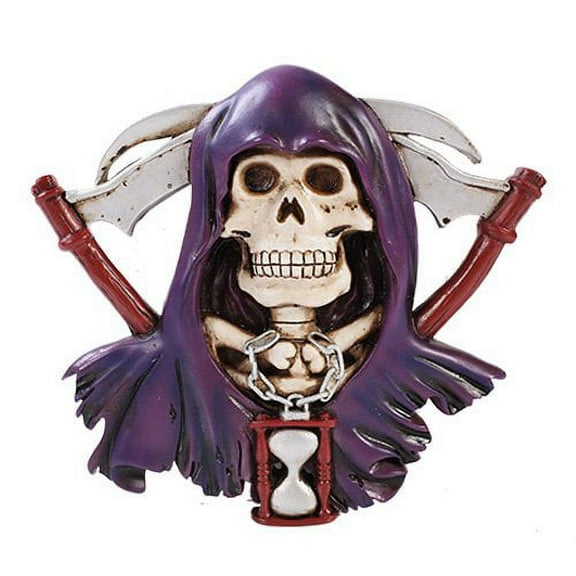 Comical Grim Reaper With Crossed Scythes Skull Wall Sculpture Figurine Decor