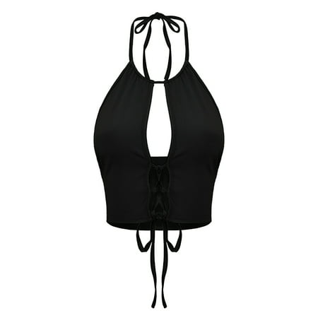 EHQJNJ Tube Tops for Women with Built in Bra Plus Size Summer Cut Out Solid Color Strap Cut Out Suspender Small Knitted Vest Corset Tops for Women Lace up Back