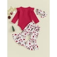 thumbnail image 4 of 3pcs Newborn Baby Girl Christmas Clothes Long Sleeve Ruffle Ribbed Romper  + Santa Claus Flare Pants+ Headband, 4 of 9