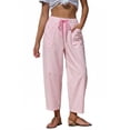 thumbnail image 3 of Delayuji Women's Linen Pants Striped Cropped Pants Casual High Waist Loose Fit Summer Beach Pants With Pockets Beach Vacation Clothing, 3 of 7