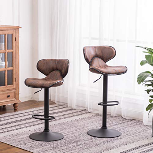 Roundhill Furniture Masaccio Weathered Brown Upholstery Airlift Adjustable Swivel Barstool with Chrome Base, Set of 2