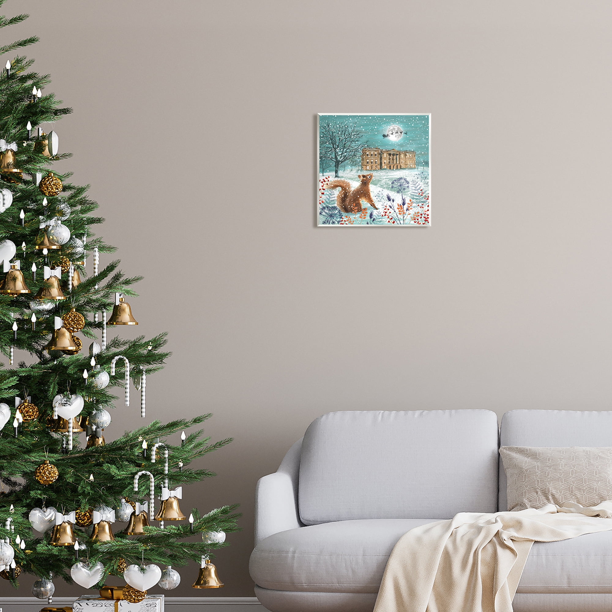 Stupell Industries Squirrel Watching Santa Claus Holiday Painting Unframed Art Print Wall Art