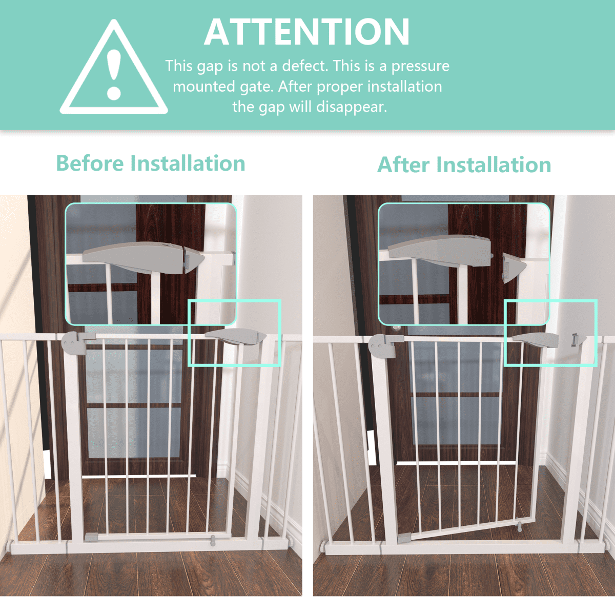 LuckyNote Adjustable Dog Gate for Stairs & Doorways, 29.5-44.1" Wide Pressure Mounted Pet Gate, No Drilling Easy Walk Through Safety Gate – White