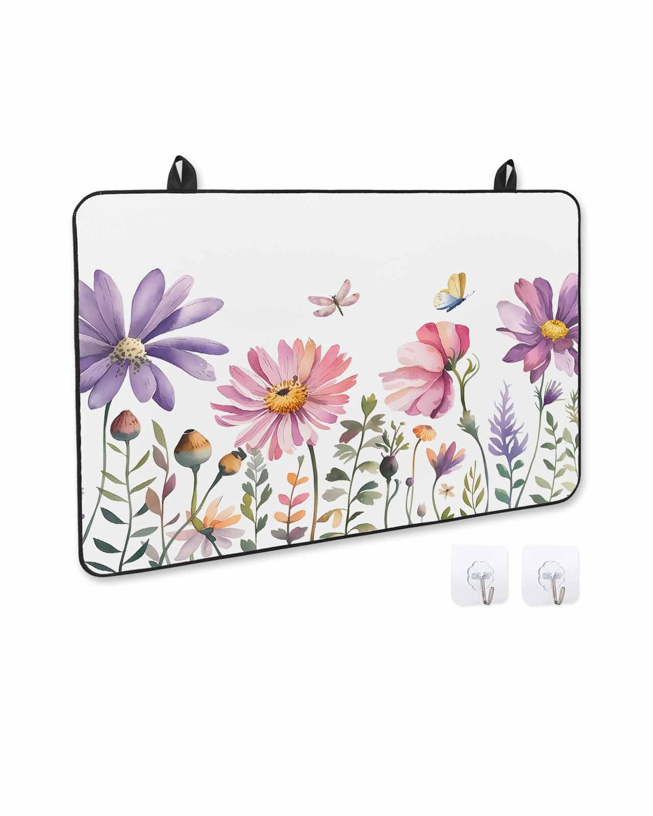 nqOlkjepod Large Induction Cooktop Protector Mat 36"x21", Watercolor Flowers Stove Top Covers for Electric Stove, Botanical Floral Herb Butterfly Stove Burner Cover Mats, Glass Top Stove Cover