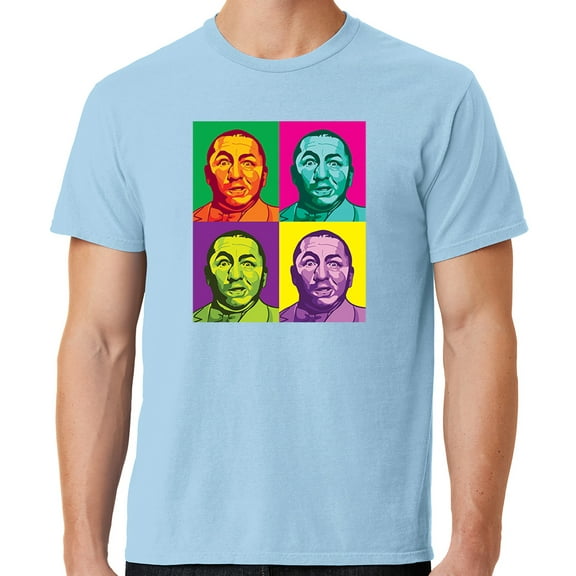 Mens Three 3 Stooges Curly Squared Cotton Tee Shirt, Large Glacier Blue