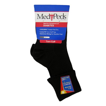 MediPeds Diabetic Turn Cuff Socks Black 3 pairs - Large - Walmart.com