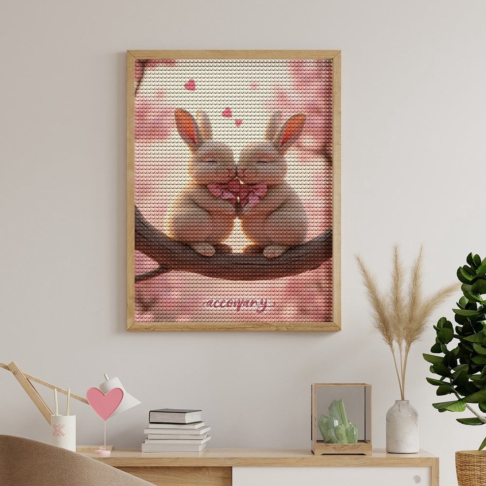 Diamond Art Kits for Adults, Romantic Bunny Pair Blossoms 5D Diamond Painting Kits for Adults Beginners, DIY Full Drill Diamond Painting, Gem Art and Crafts 12x16