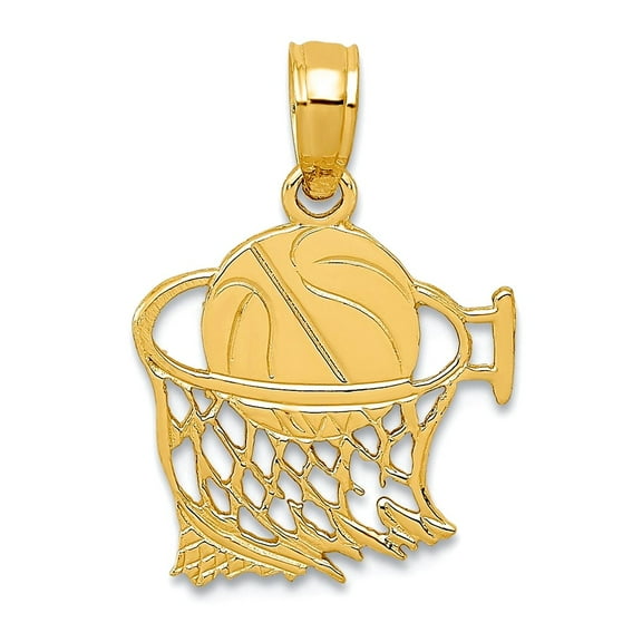 14k Yellow Gold Polished Basketball in Net Pendant Necklace 17.6x12.2mm Pendant for Women - .6 Grams