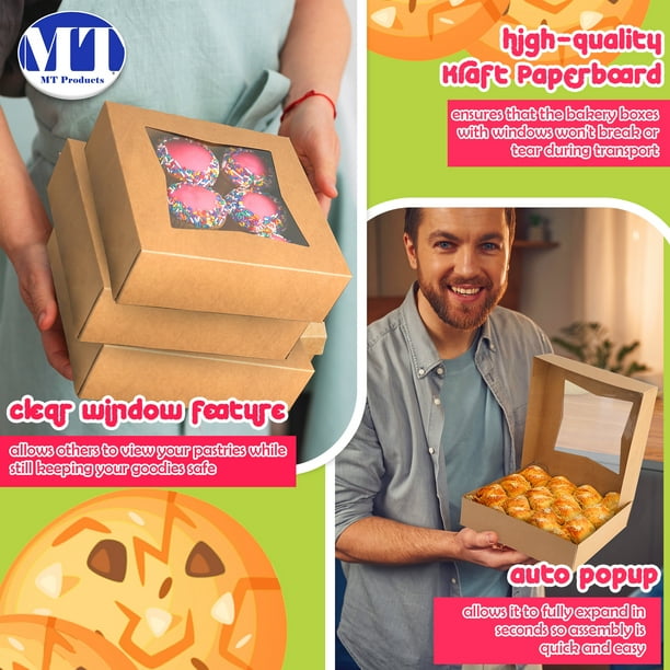 MT Products 8x8x2.5 Inch Cookie Boxes With Window – 15 Pack, Bakery-Ready & Auto-Popup