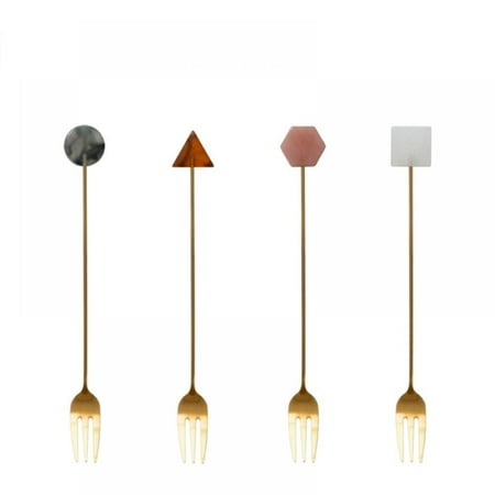 

AVAIL Geometric Long Handle 304 Stainless Steel Dinner Fork Household Cake Fork Long Fork Western Dinner Fork 4pcs