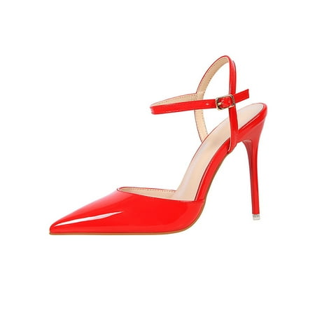 

Lacyhop Ladies High Heels Stiletto Strappy Sandal Ankle Strap Heeled Sandals Party Elegant Dress Shoes Sexy Pointed Toe Red 7.5
