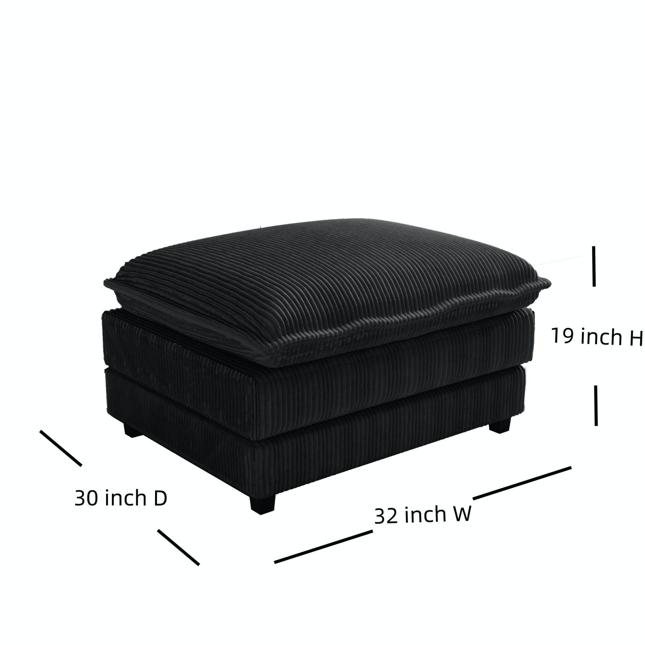 Vinform Upholstered Ottoman for Sofa, Chair, Black