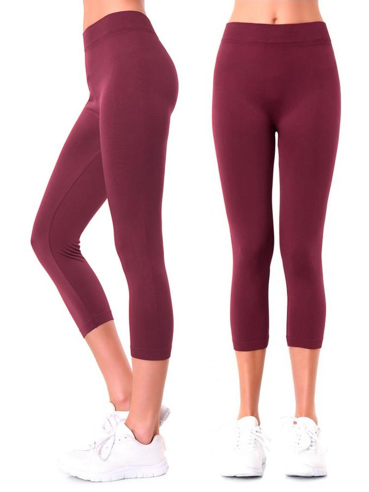 Women Seamless Plus One Size Footless Stretch Yoga Pants Capri Leggings Burgundy - image 5 of 7