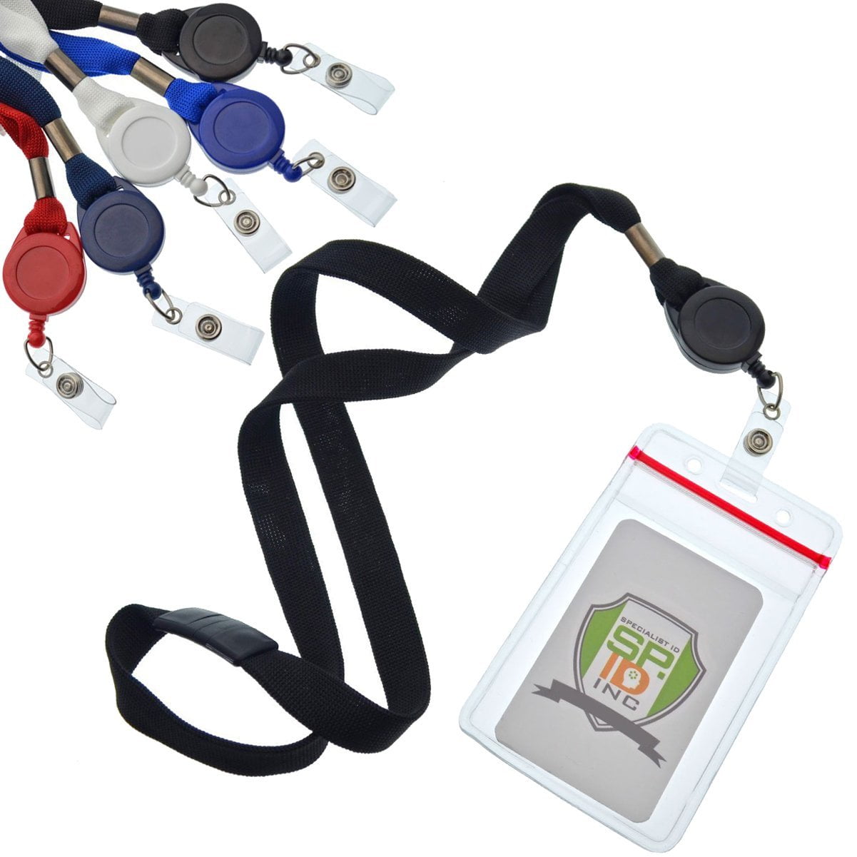 5 Pack of Premium Lanyard and Badge Reel Combo with Vertical Ziplock